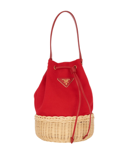 Prada Wicker Bucket Bag, Wicker/Canvas, Red, 270, DB, 3*